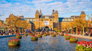A beautiful view of the Rijksmuseum Amsterdam, Netherlands