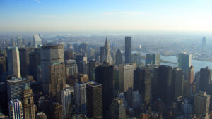 North east Manhattan, New York. View over north east Manhattan and Chrysler building from Empire State building in the morning, New York