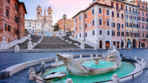Spanish Steps, Rome. Cityscape image of Spanish Steps and Barcaccia Fountain in Rome, Italy during sunrise.