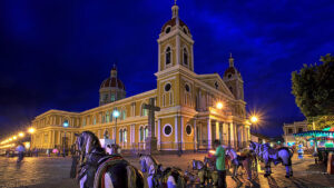 Granada Cathedral at night, Nicaragua, Central America. Granada Cathedral and the city s central park at night, Nicaragua, Central America. Taken 15 August 2015