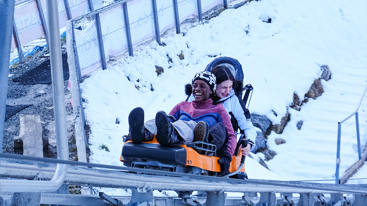 Students having a fun time on the Alpine Coaster in Bardonecchia Italy