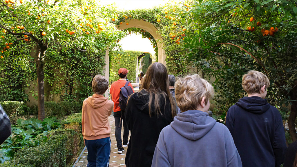 Students on a School Language Trip with Rayburn Tours visit the gardens of Real Alcazar.