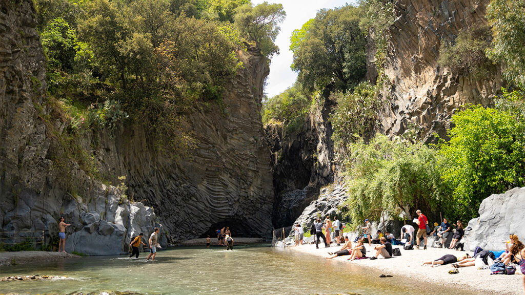 Landscape of Alcantra Gorge with the river running through it