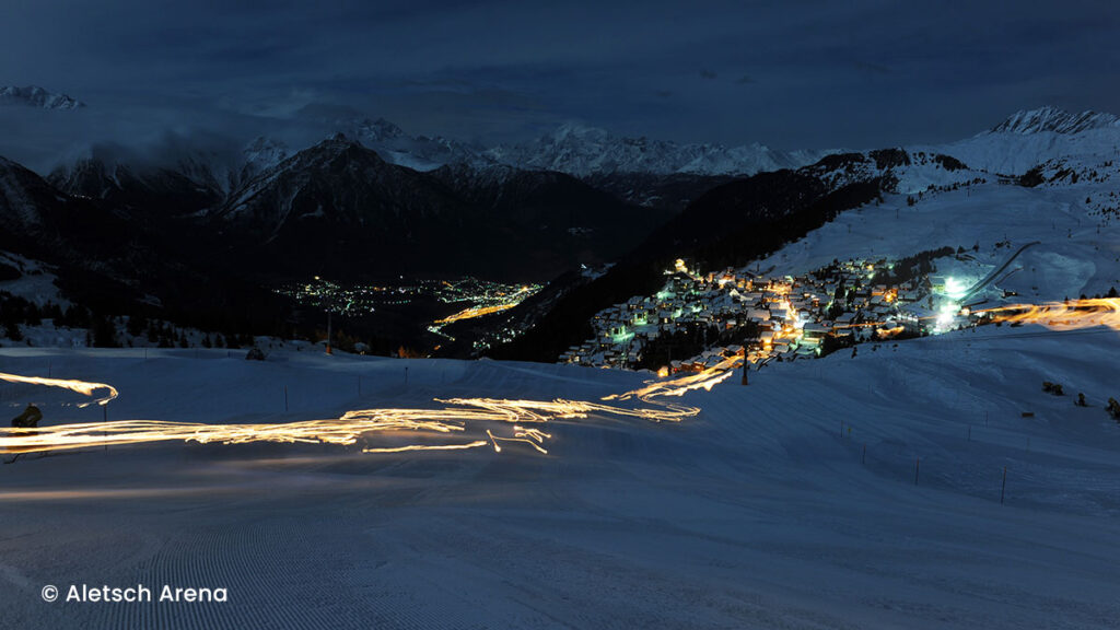 Night image of Aletsch Arena resort- photo from Aletsch Arena